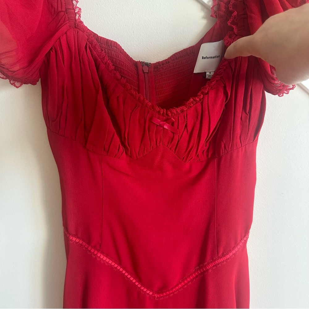 Reformation Ondine Short Sleeve Mini Dress Lipstick Bright Red Size 6 NWT - Picture 7 of 16